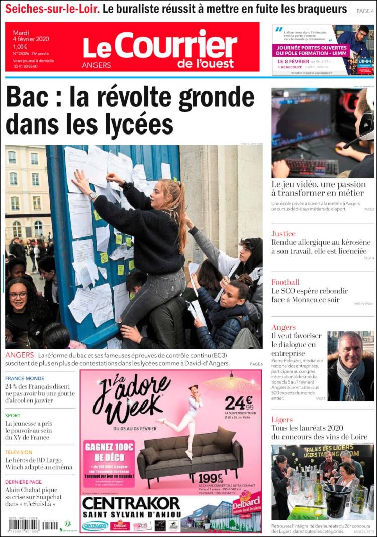 Portada de Le Courrier de l'Ouest (Francia)