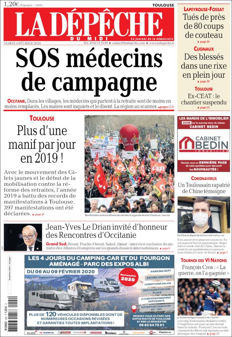 Portada de La Dépêche du Midi (Francia)