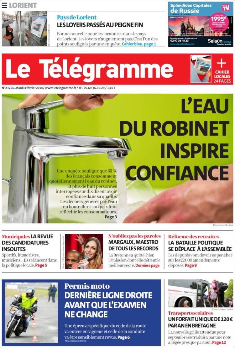 Portada de Télégramme (Francia)