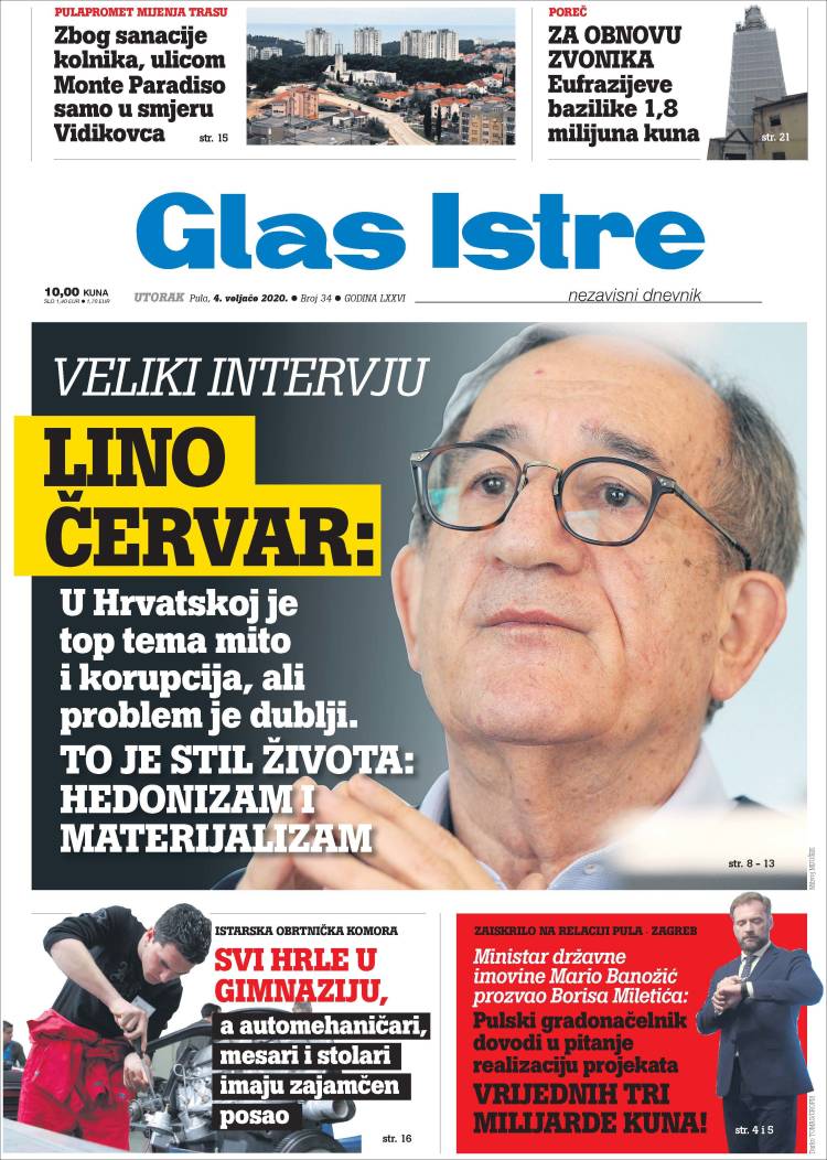 Portada de Glas Istre (Croacia)
