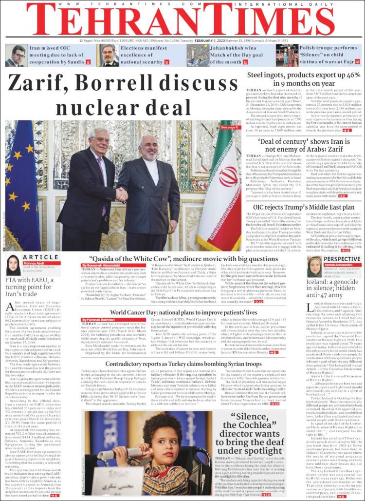 Portada de TehranTimes (Ir&aacute;n)