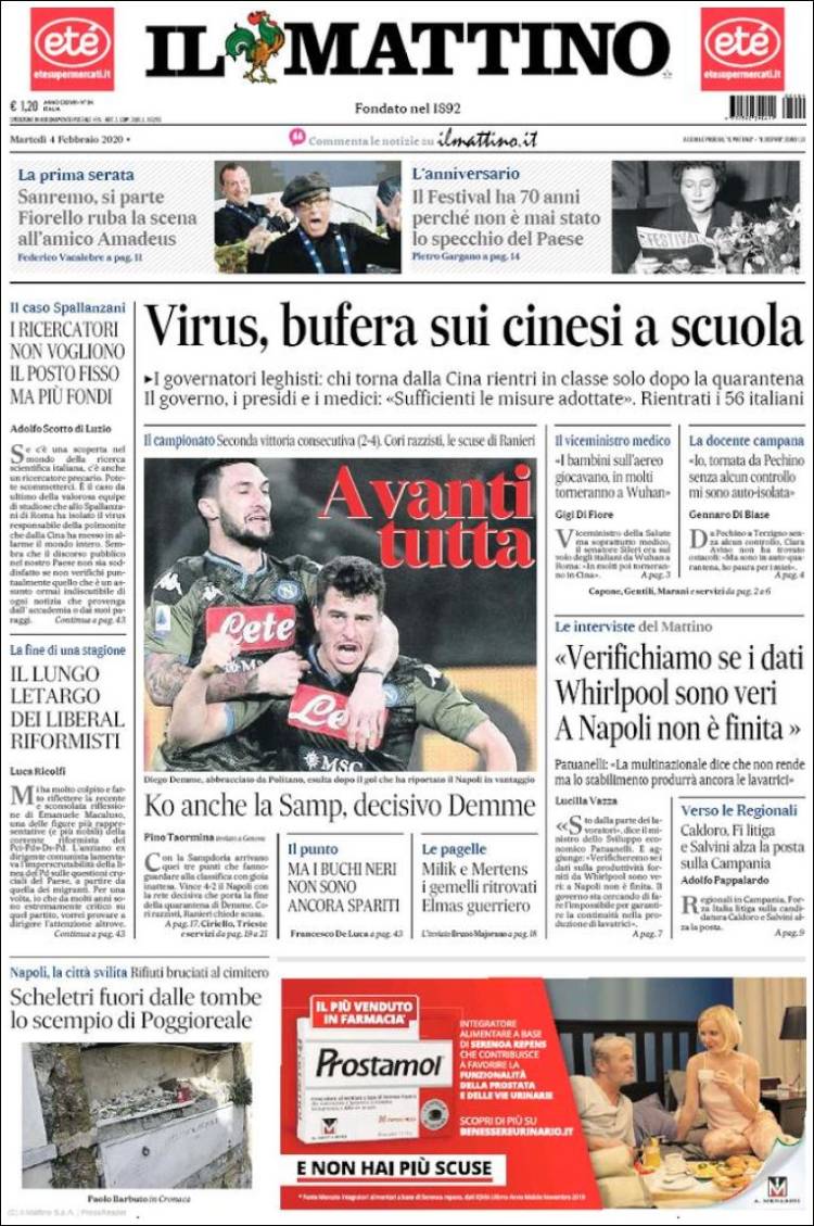 Portada de Il Mattino (Italia)