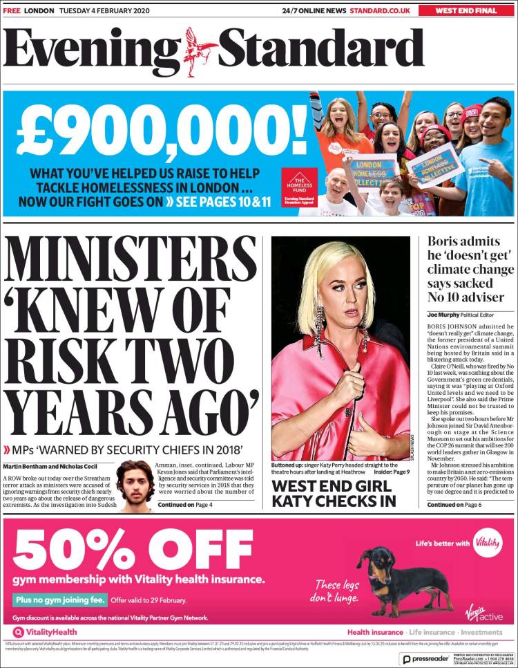 Portada de Evening Standard (Reino Unido)