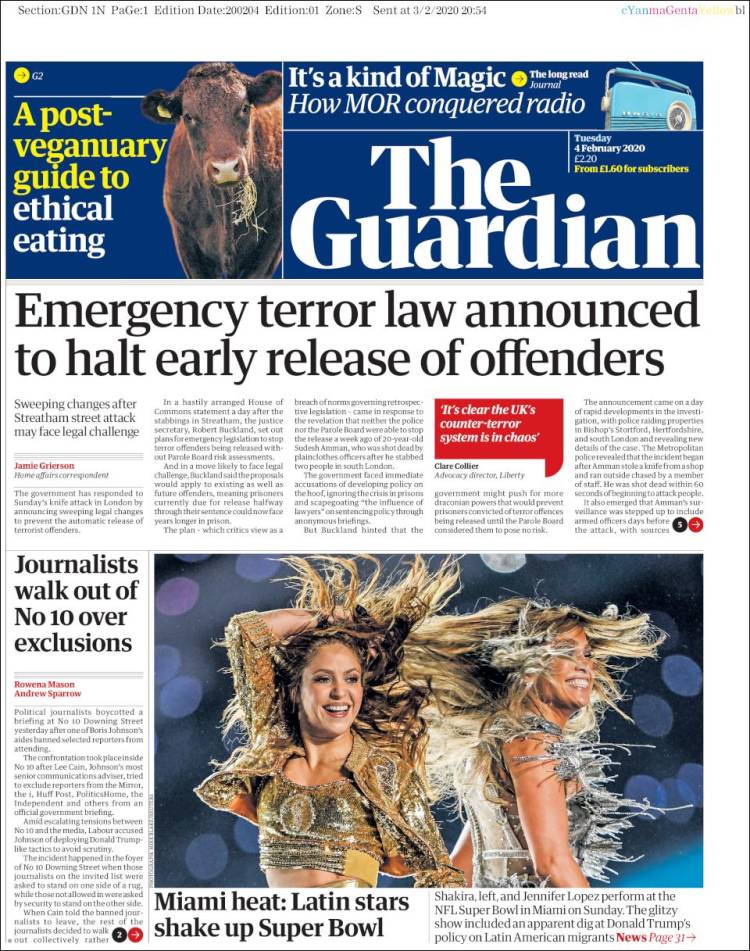 Portada de The Guardian (Reino Unido)