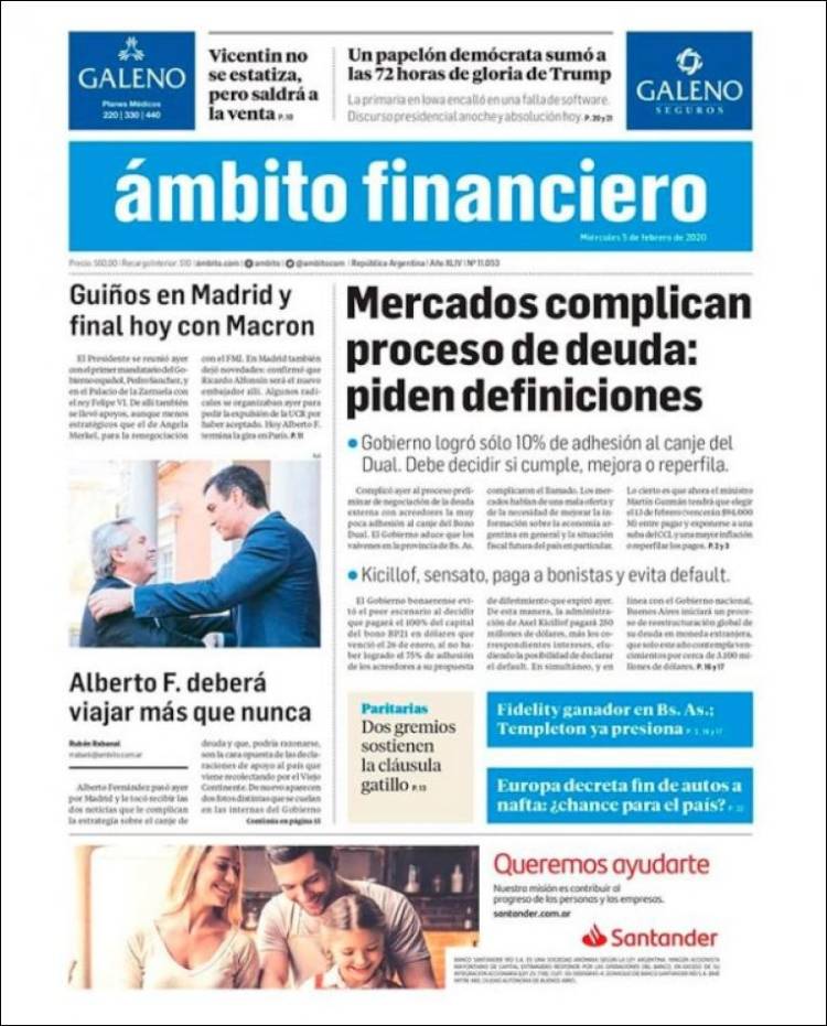 Portada de Diario Ambito Financiero (Argentina)