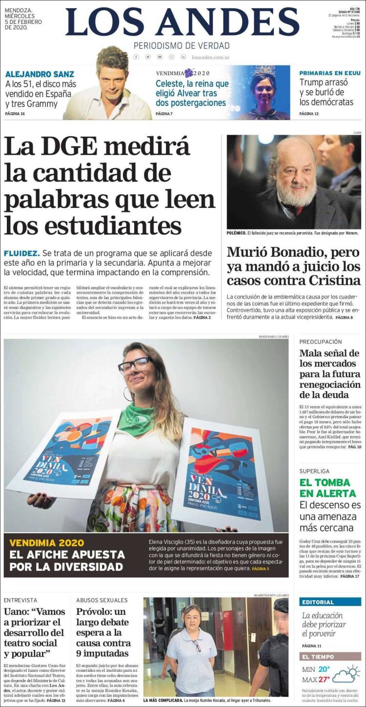 Portada de Los Andes - Mendoza (Argentina)