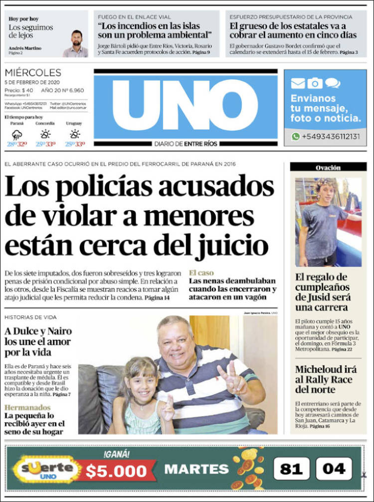 Portada de Diario Uno de Entre Ríos (Argentina)