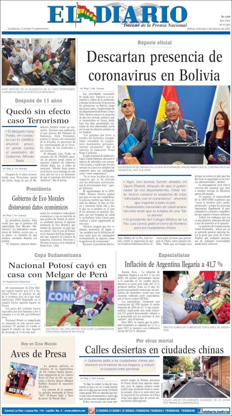 Portada de El Diario (Bolivia)