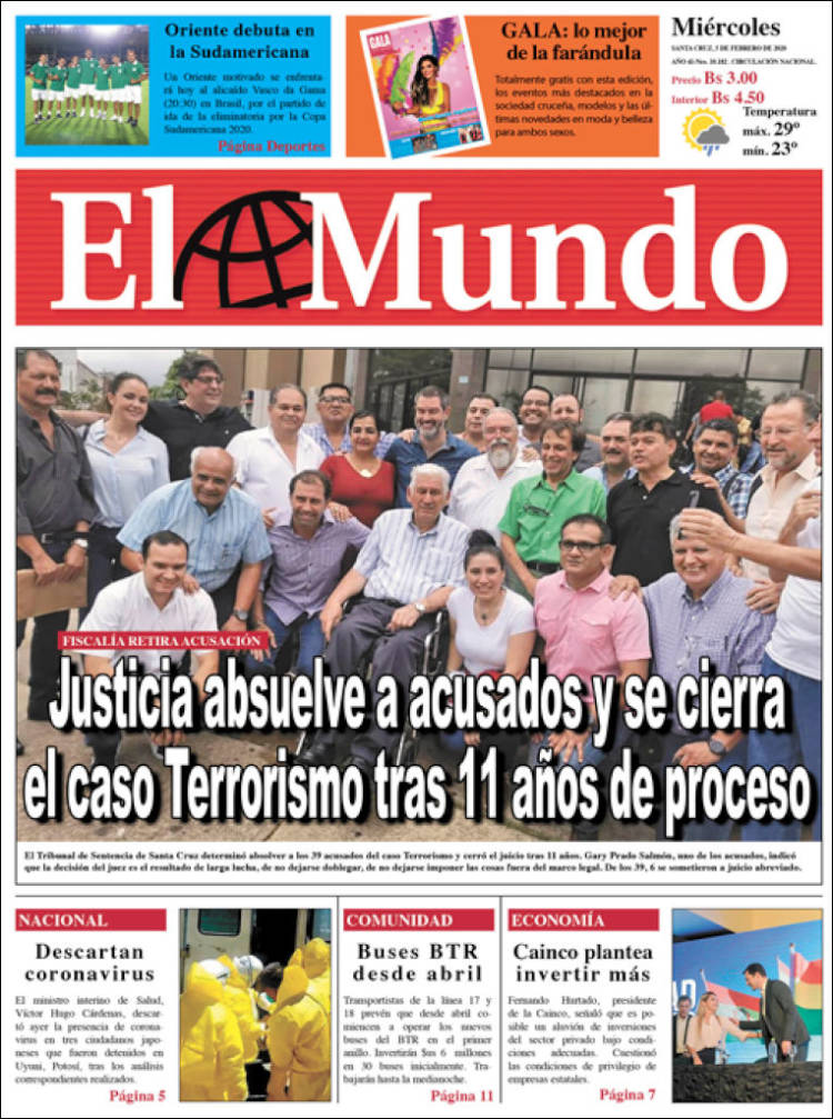 Portada de El Mundo (Bolivia)