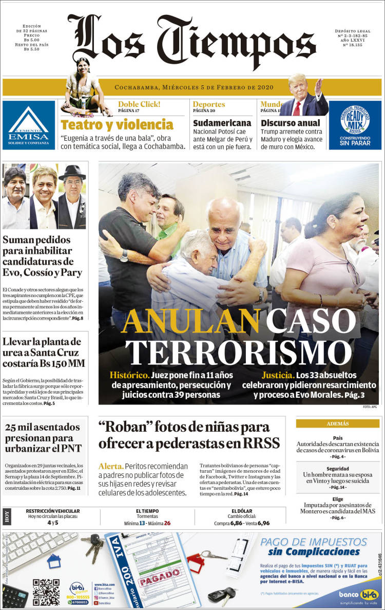 Portada de Los Tiempos (Bolivia)
