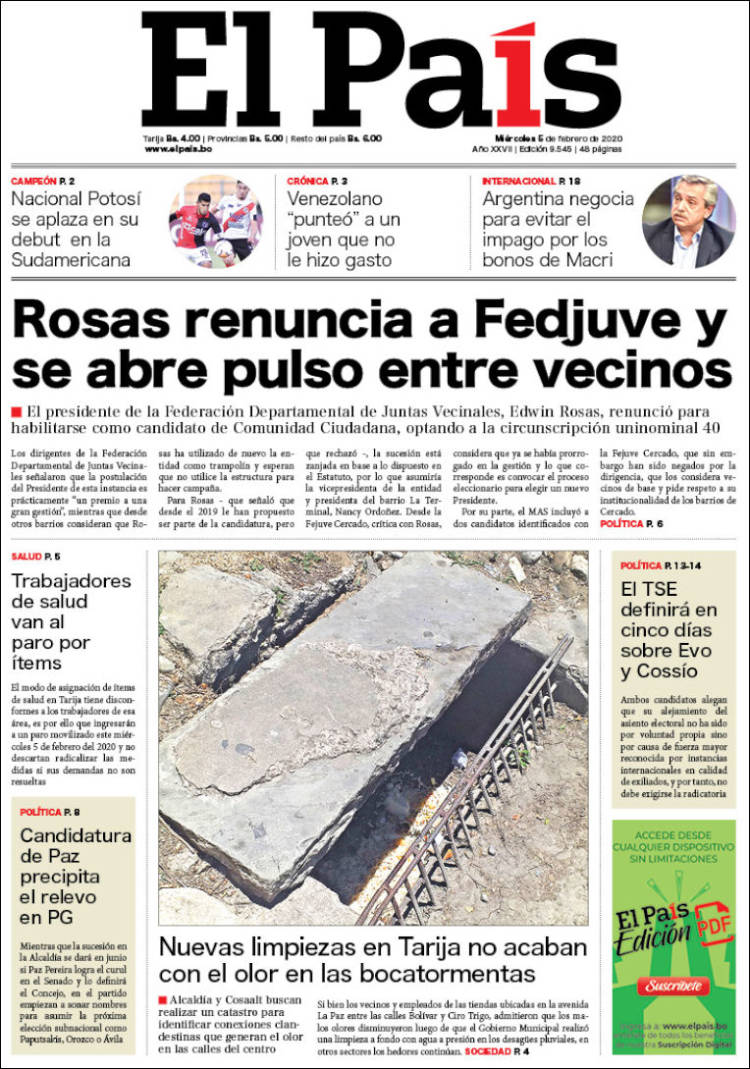 Portada de El País (Bolivia)