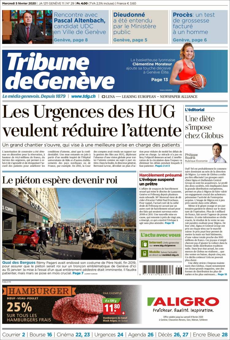 Portada de La Tribune de Genève (Suiza)