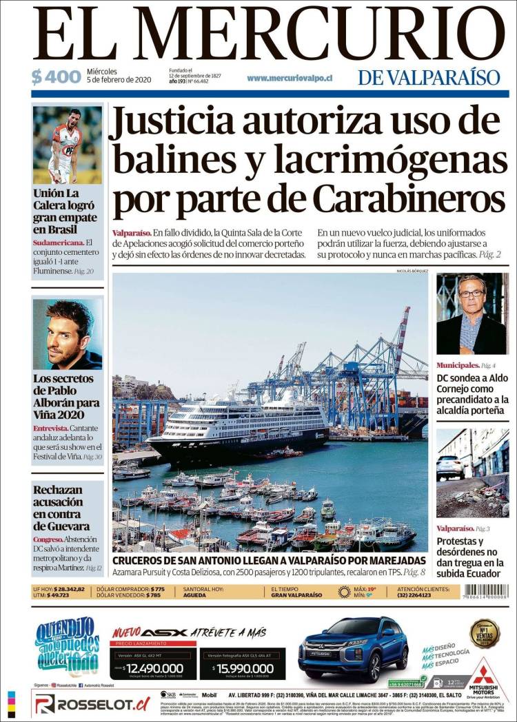 Portada de Mercurio de Valparaiso (Chile)