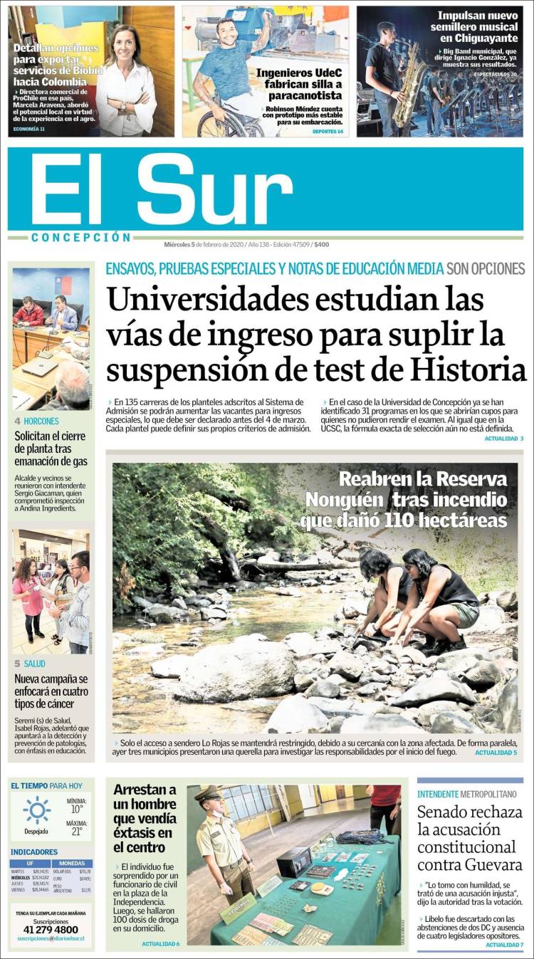 Portada de El Sur (Chile)