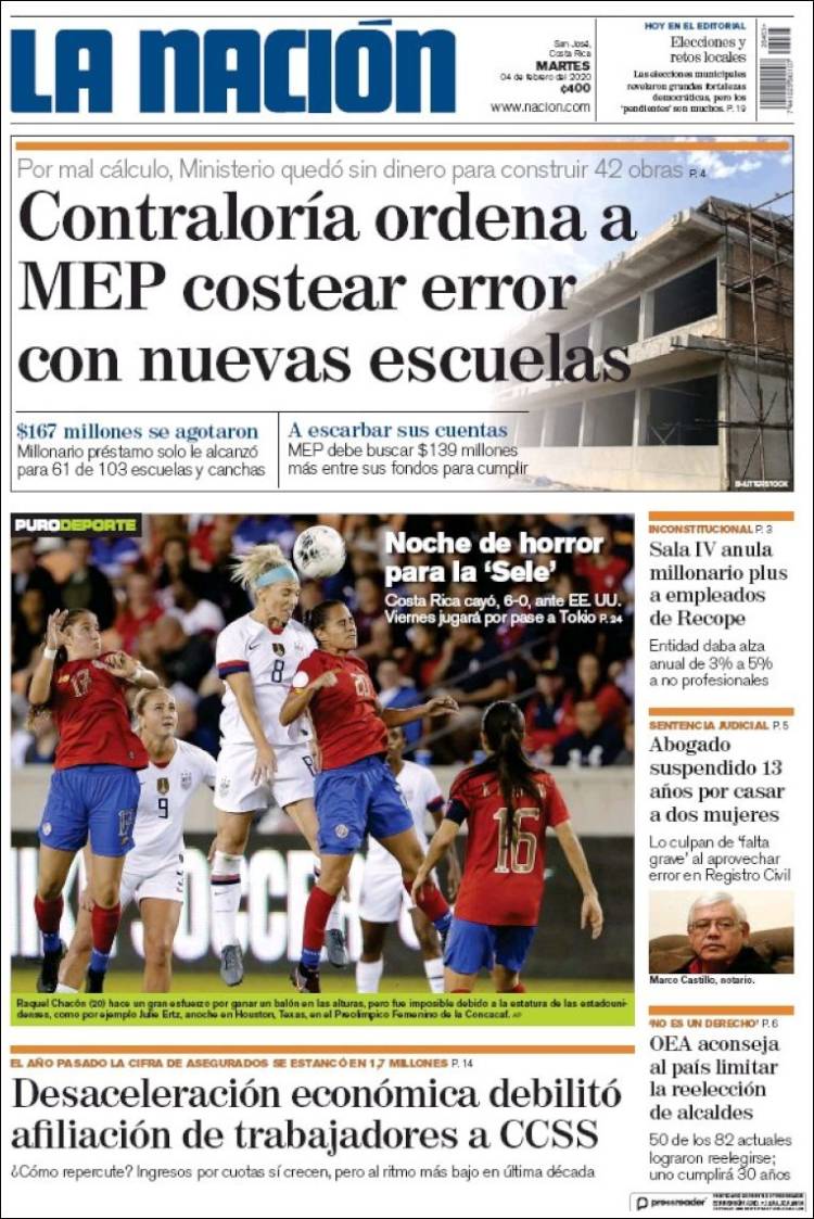 Portada de La Nación - Costa Rica (Costa Rica)