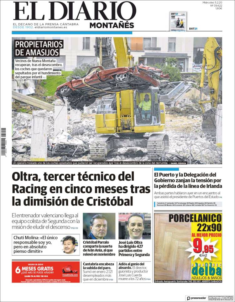 Portada de El Diario Montañés (España)