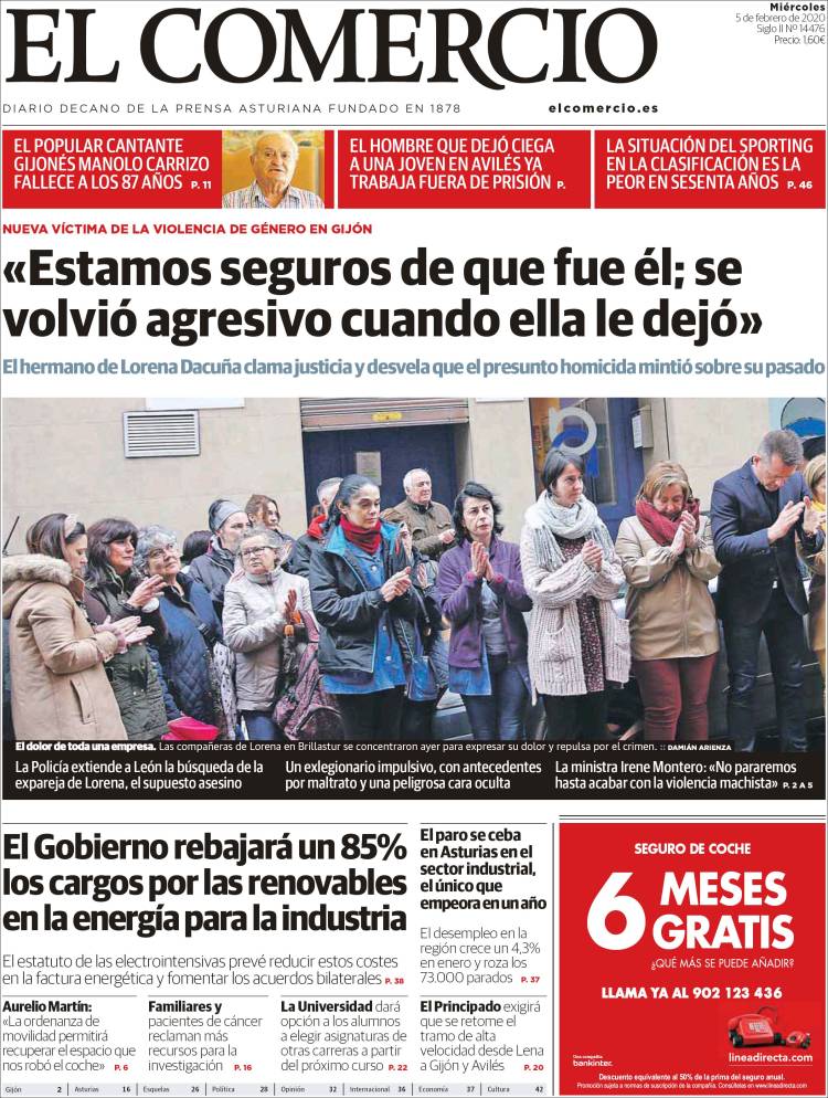 Portada de El Comercio - Gijón (España)