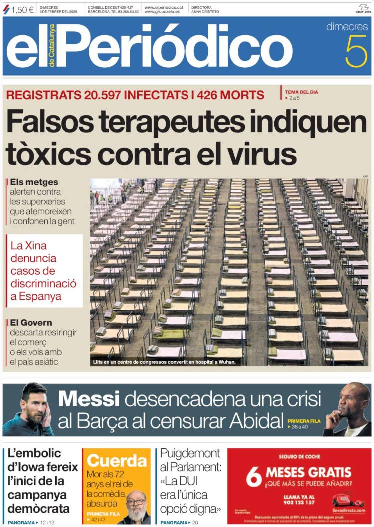 Portada de El Periódico de Catalunya (España)