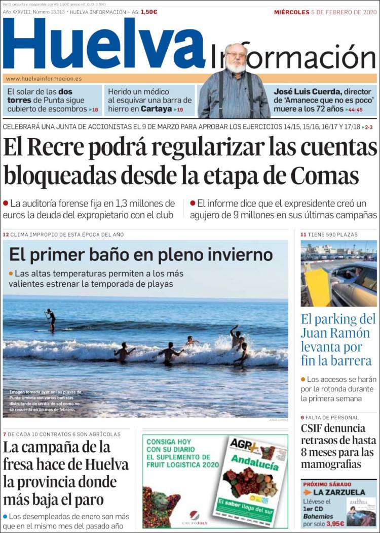 Portada de Huelva Información (España)