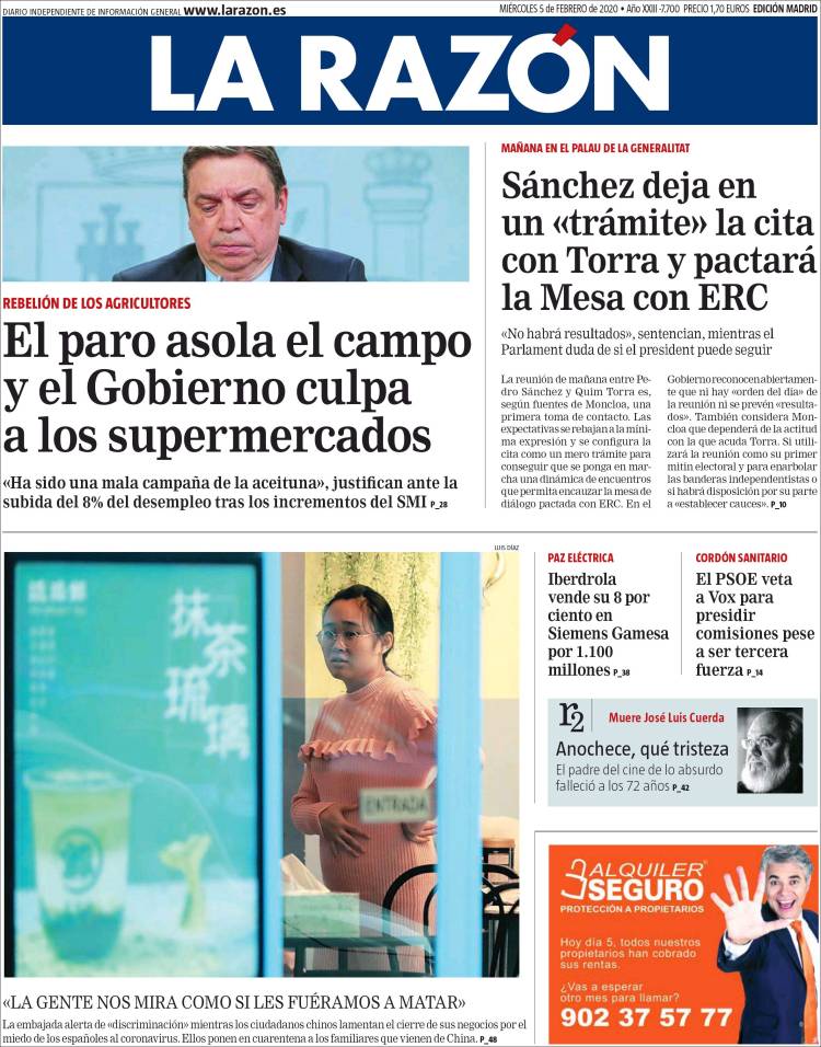 Portada de La Razón (España)