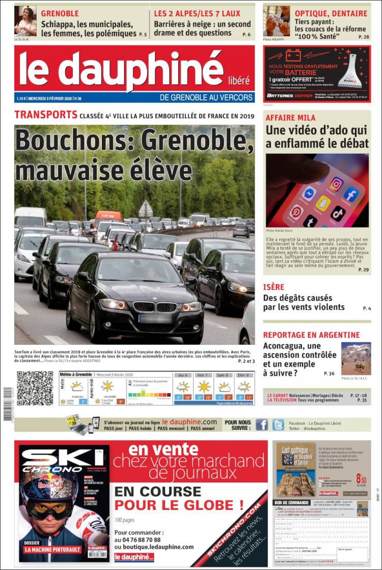 Portada de Le Dauphiné Libéré (Francia)