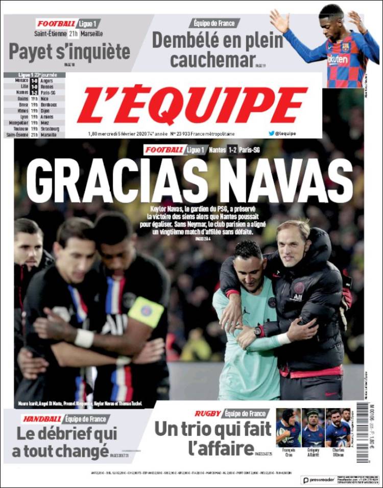 Portada de L'Equipe (Francia)