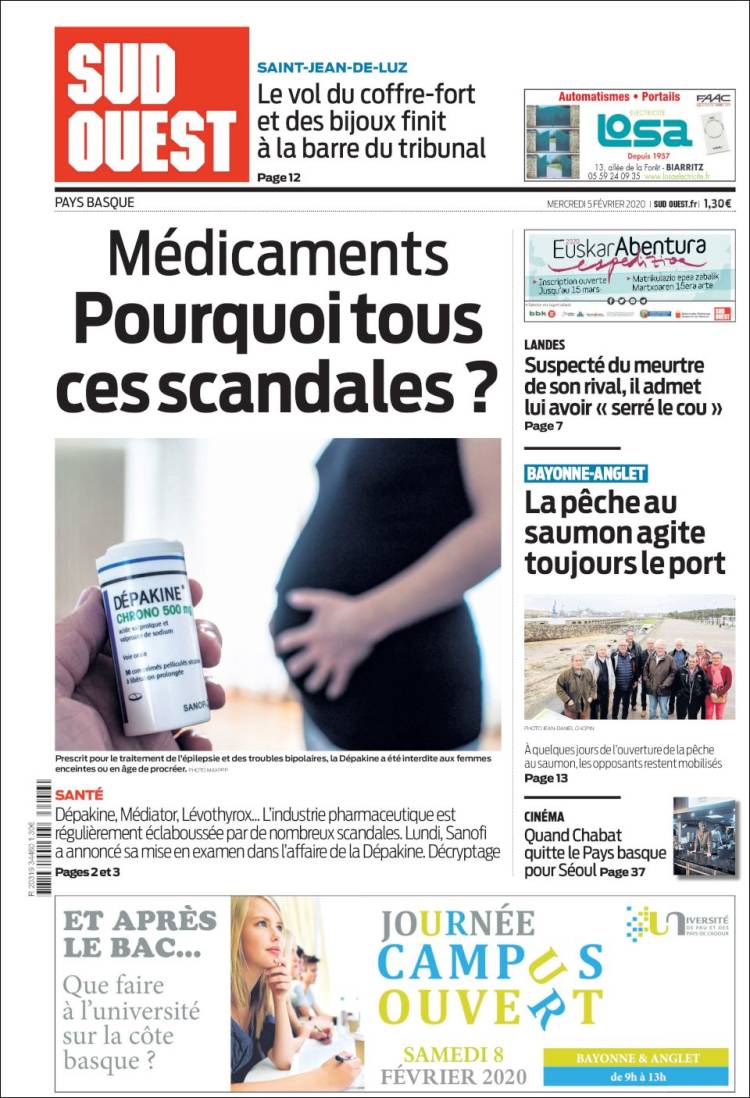 Portada de Sud Ouest (Francia)