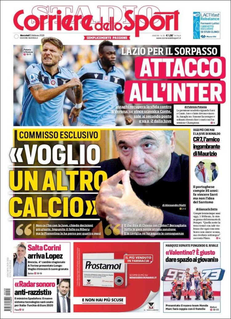 Portada de Corriere dello Sport (Italia)