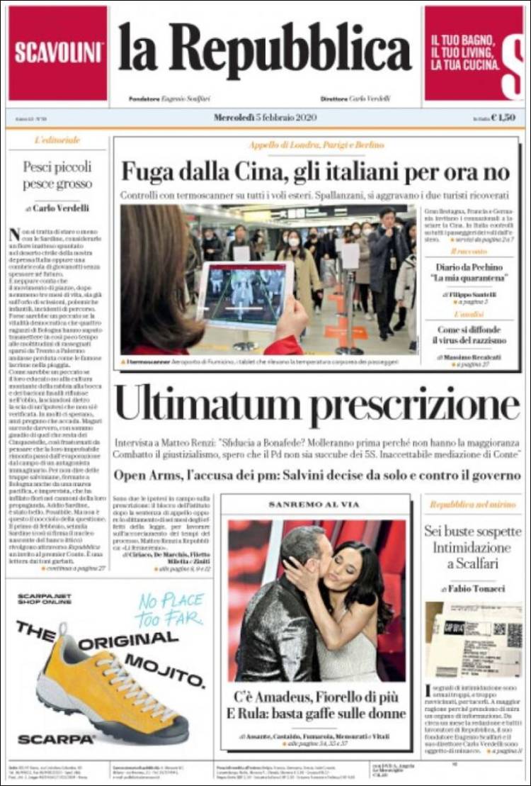 Portada de La Repubblica (Italia)