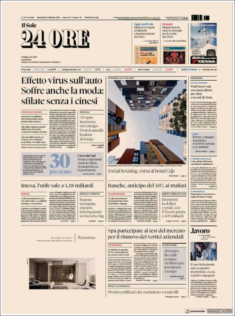 Portada de Il Sole 24 ORE (Italia)