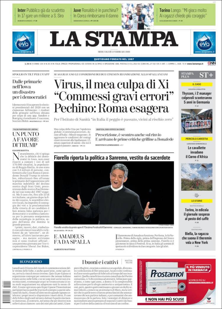 Portada de La Stampa (Italia)
