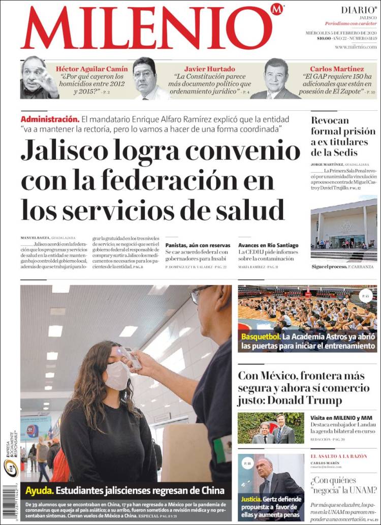 Portada de Milenio - Jalisco (México)