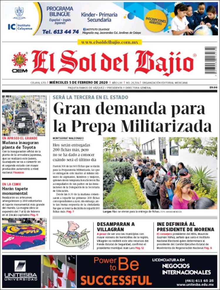 Portada de El Sol del Bajio (México)