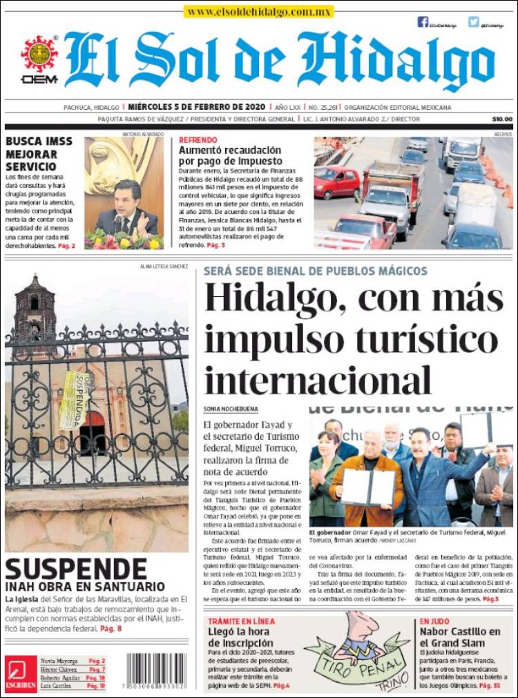 Portada de El Sol de Hidalgo (México)