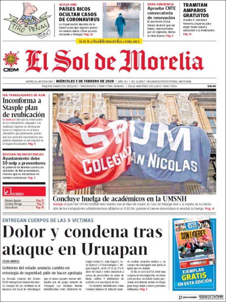 Portada de El Sol de Morelia (México)