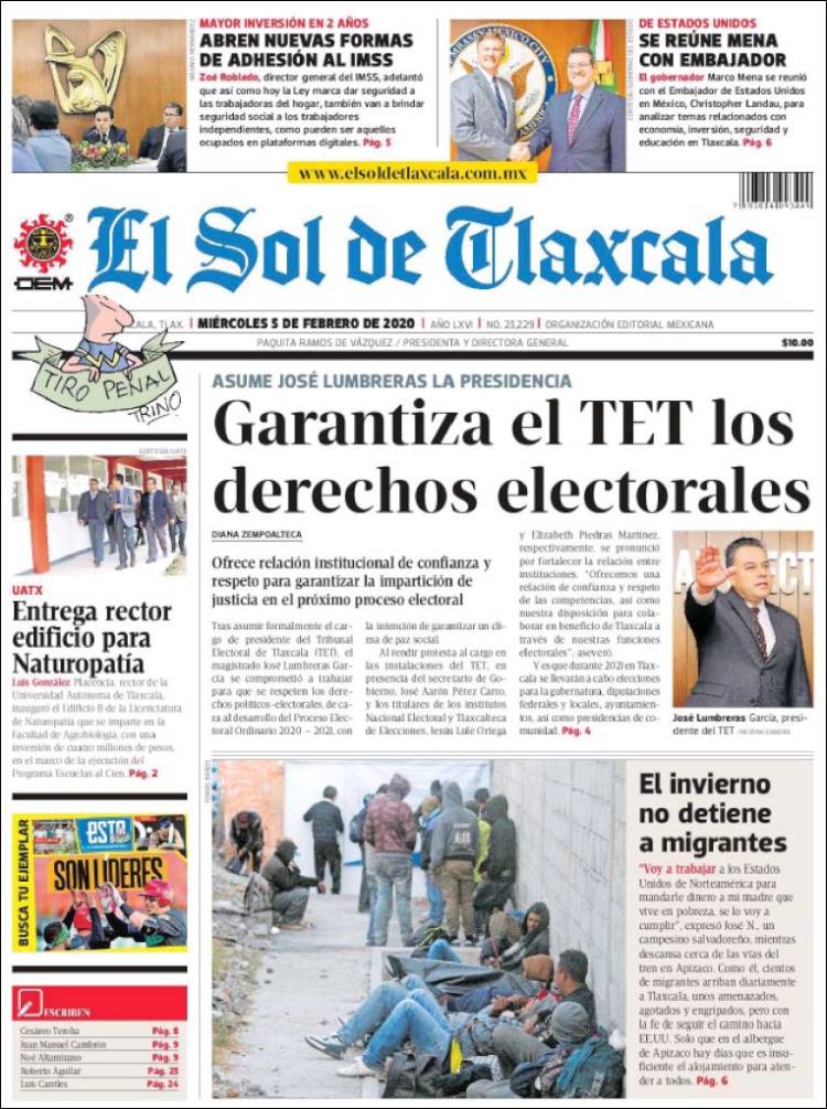 Portada de El Sol de Tlaxcala (México)