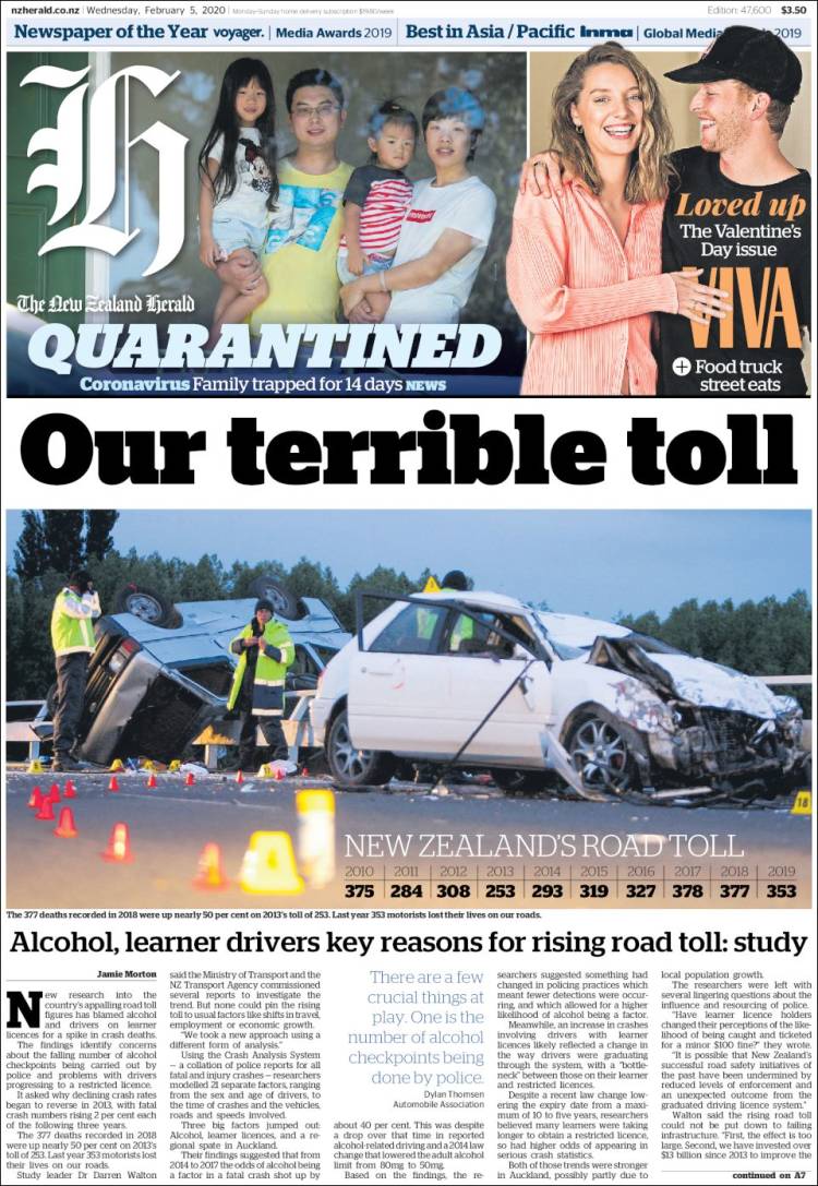 Portada de The New Zealand Herald (Nueva Zelanda)