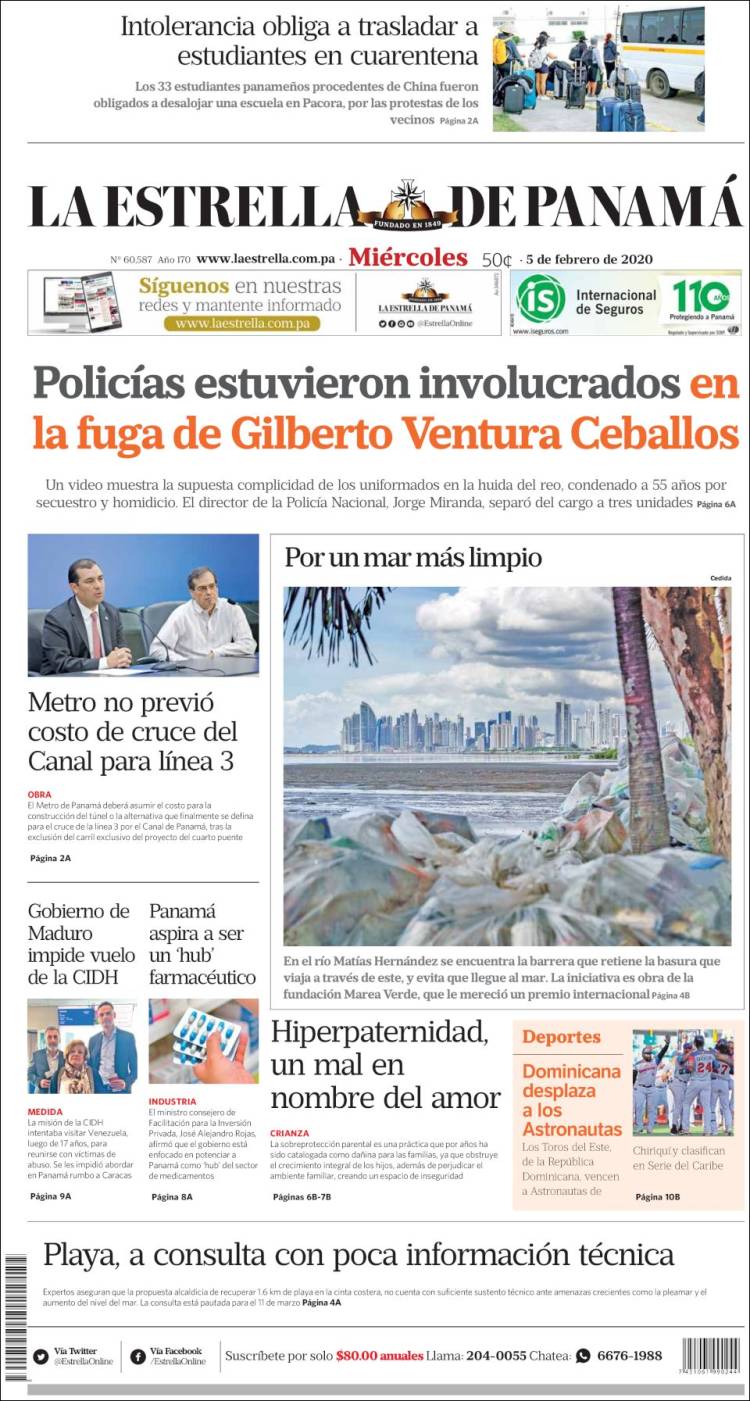 Portada de La Estrella de Panamá (Panam&aacute;)