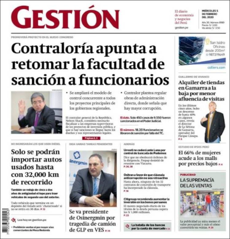 Portada de Diario Gestión (Perú)