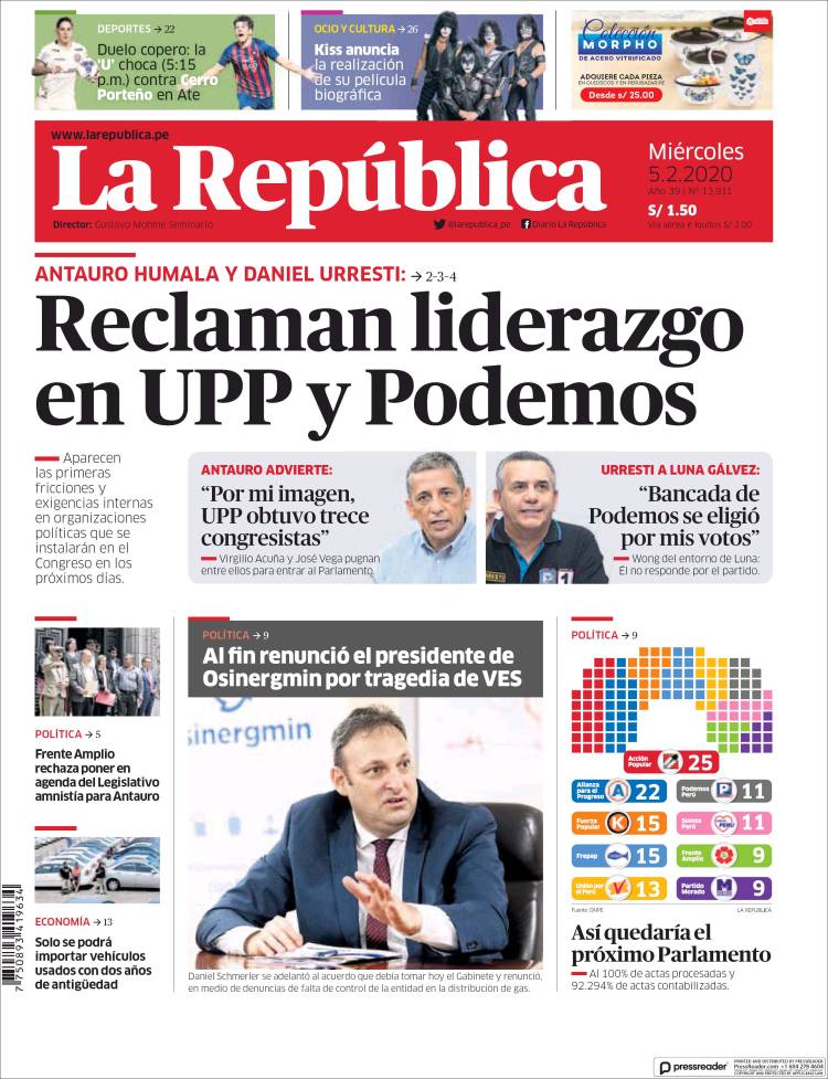 Portada de La Republica (Perú)