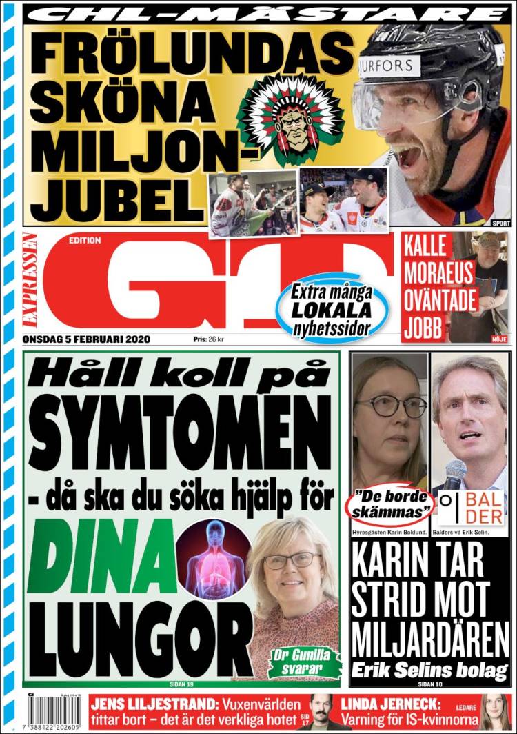 Portada de Göteborgstidningen (Suecia)