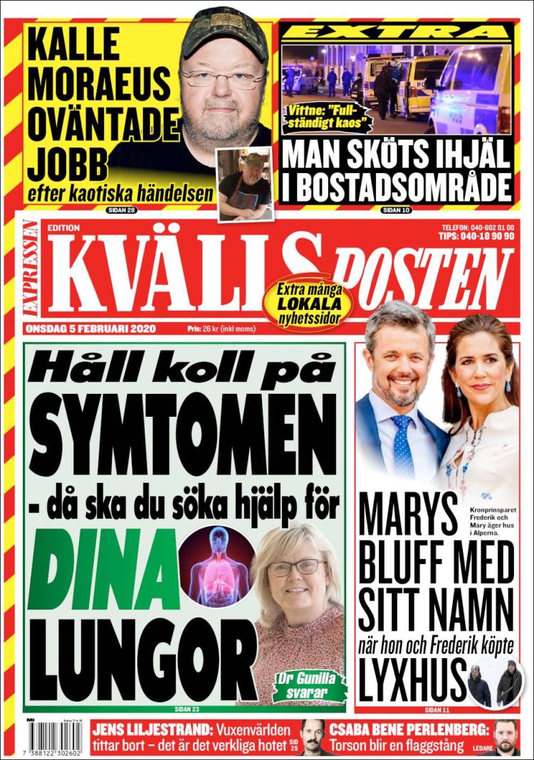 Portada de Kvällsposten (Suecia)