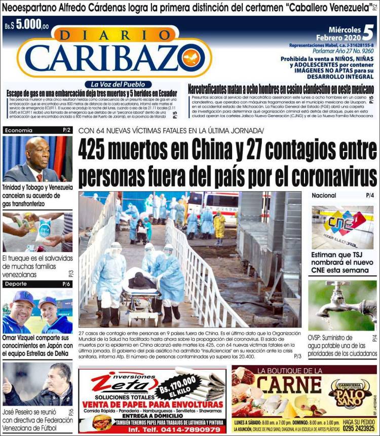 Portada de Diario Caribazo (Venezuela)