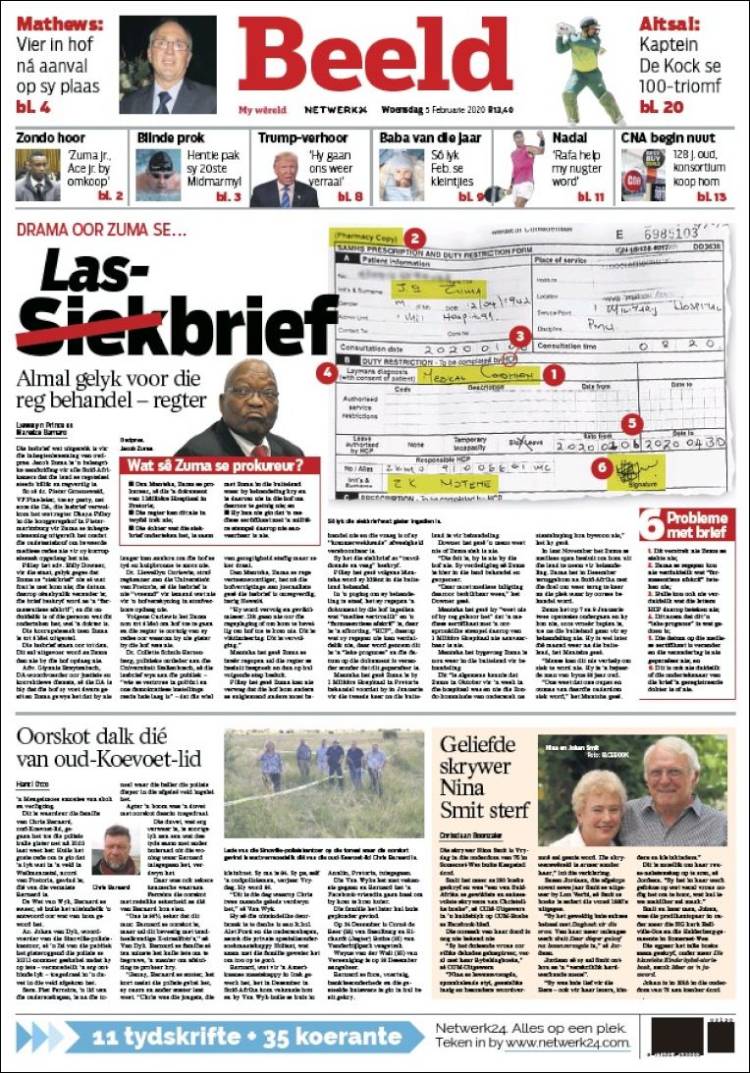 Portada de Beeld (Sud&aacute;frica)