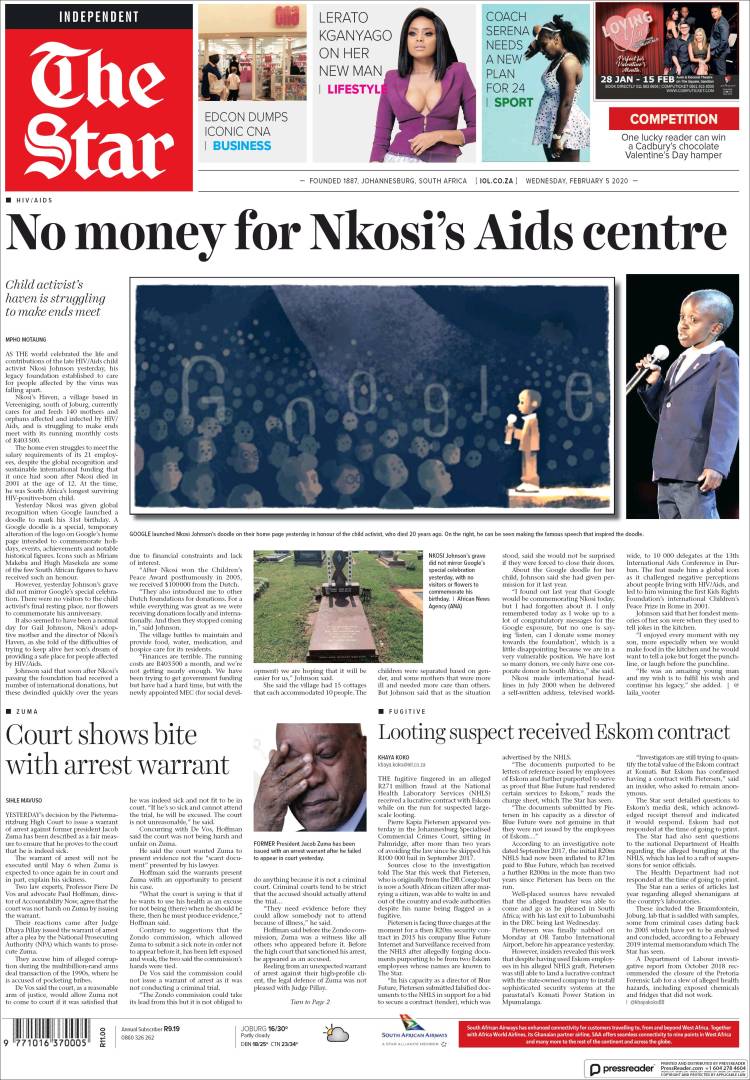 Portada de The Star (Sud&aacute;frica)