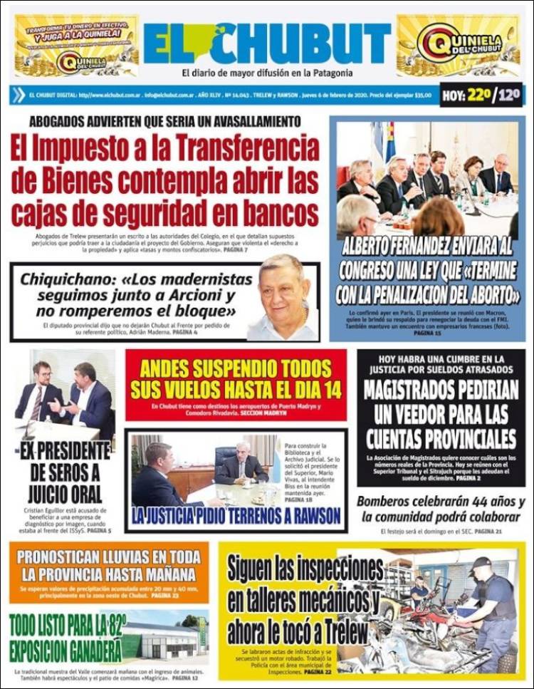 Portada de El Chubut (Argentina)