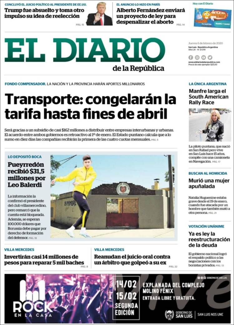 Portada de Diario de la República (Argentina)