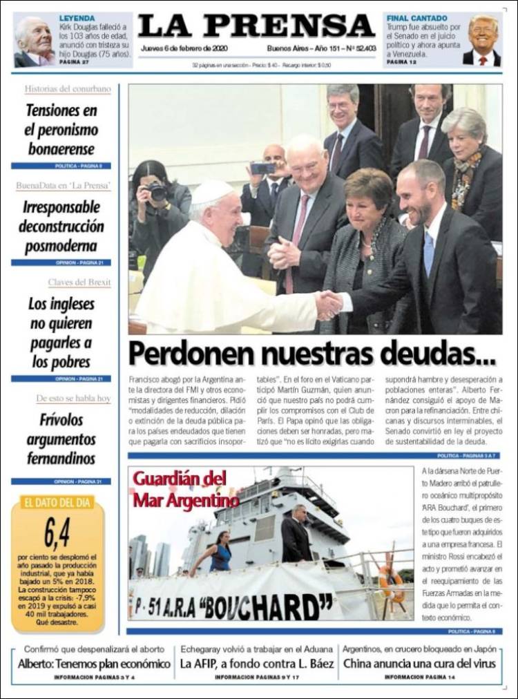 Portada de La Prensa (Argentina)