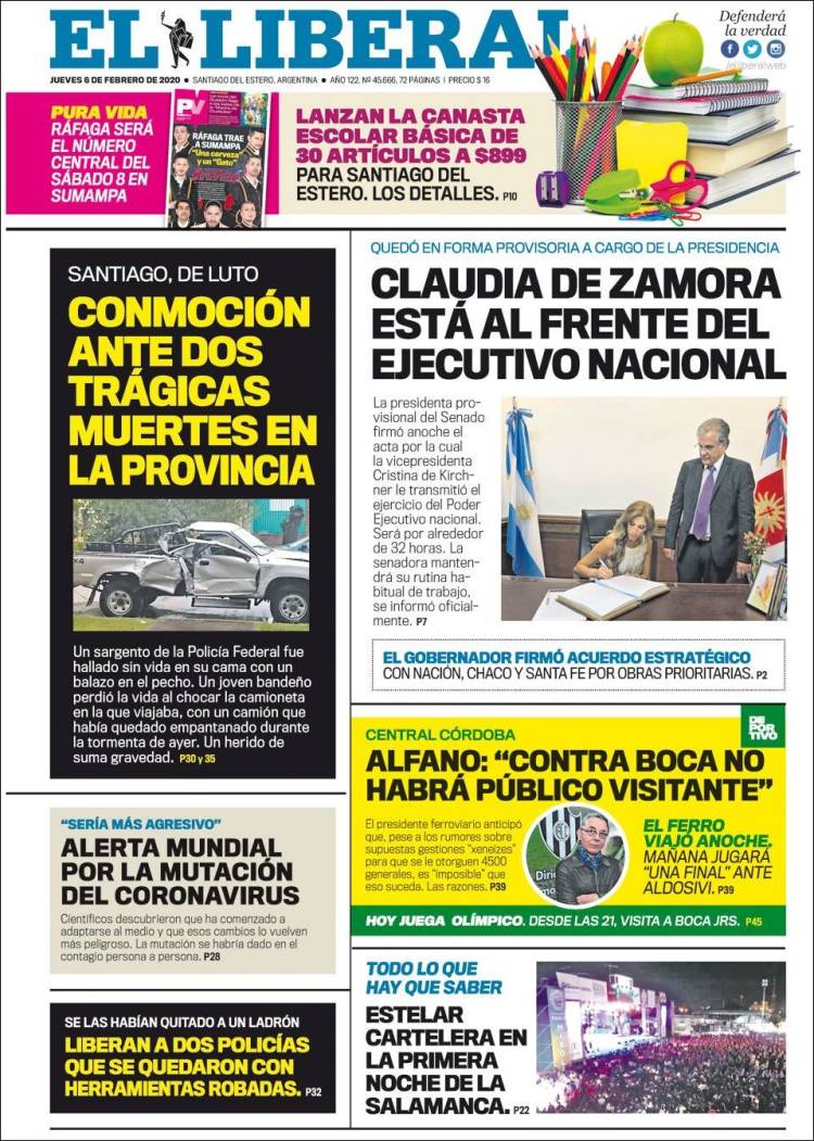Portada de Diario El Liberal (Argentina)