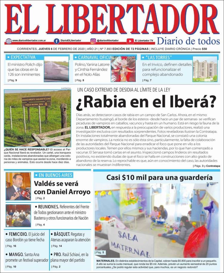 Portada de Diario El Libertador (Argentina)